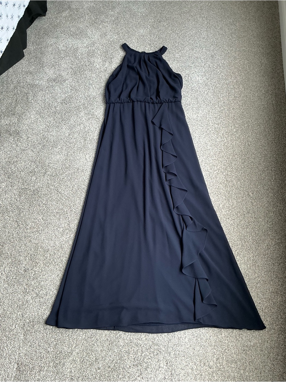 Jessica Howard Navy Halter Maxi with Cascade Ruffle